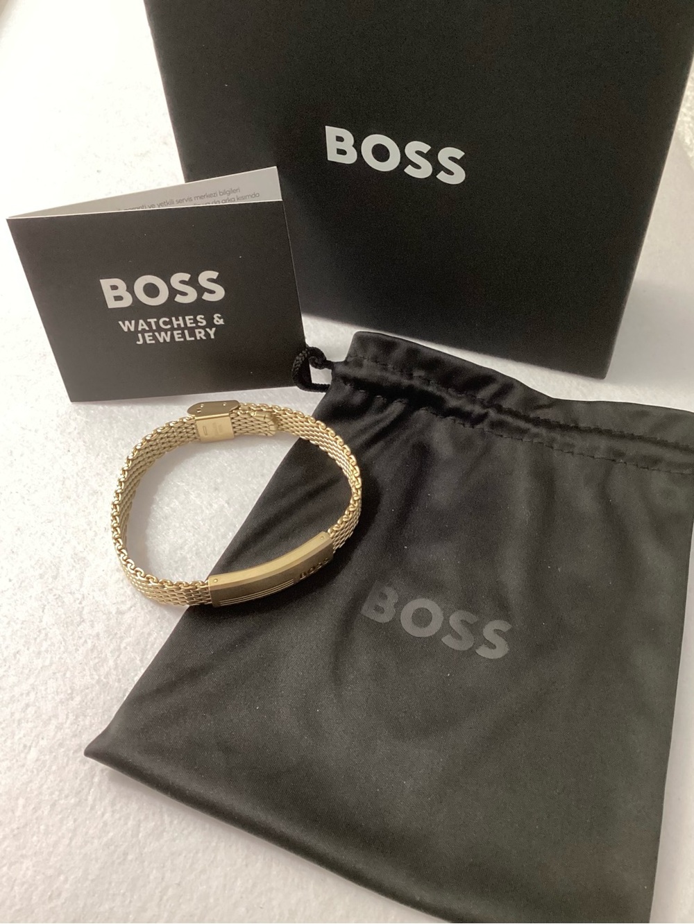 BOSS Alen Ionic Plated Thin Gold-Tone Steel Bracelet